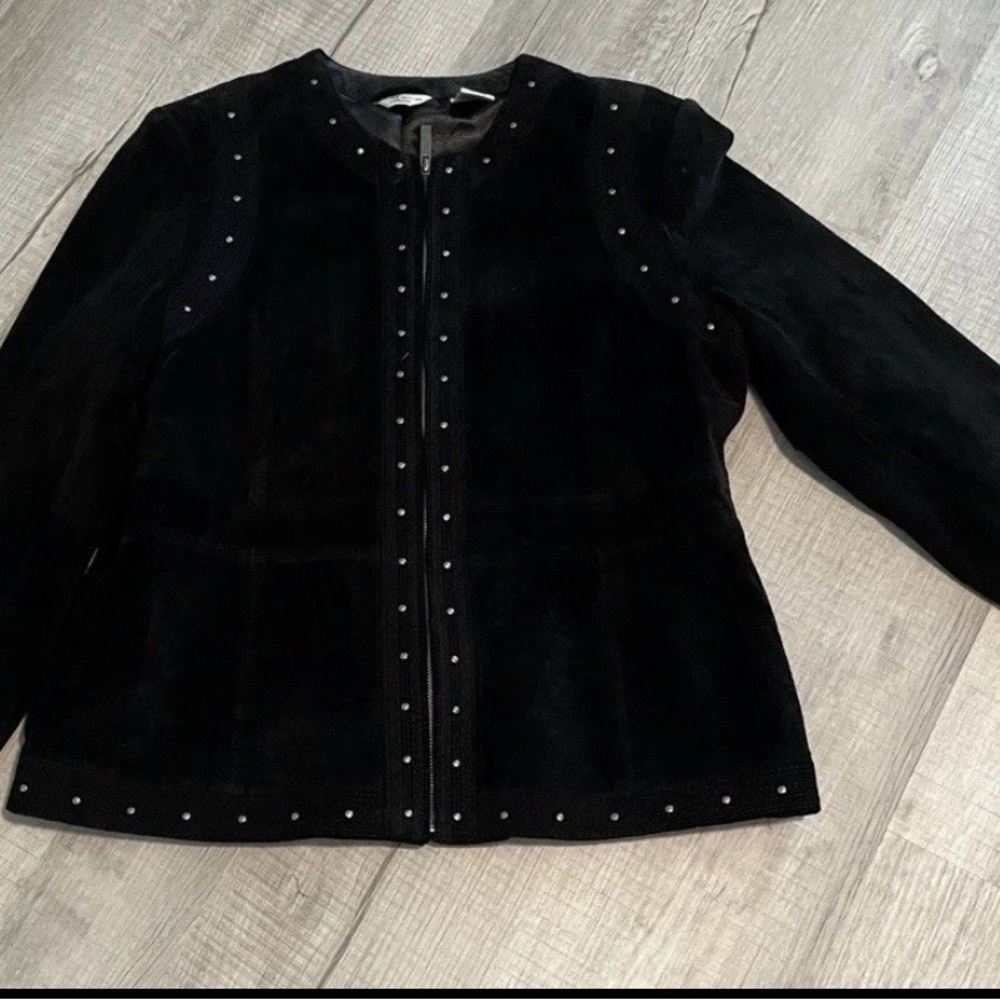 Laura Ashley Suede Leather Jacket, Black Petite